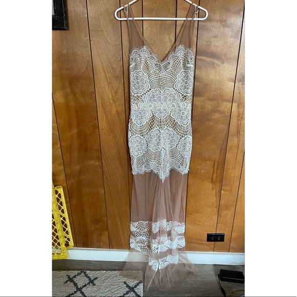 Rare For Love and Lemons Antigua Lace Sheer Maxi Dress White Nude XS EUC - Picture 9 of 14